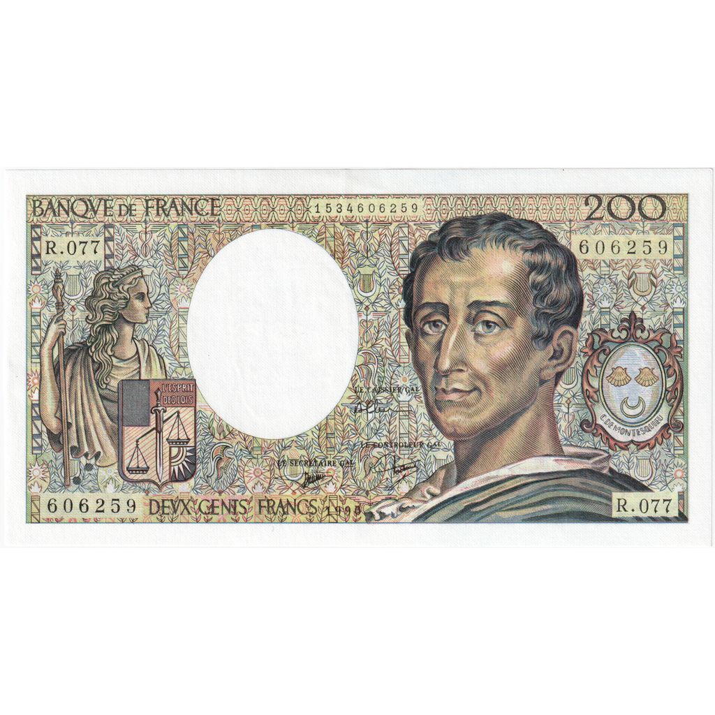 Francja, 200 Francs, Montesquieu, 1990, R.077, UNC(63)