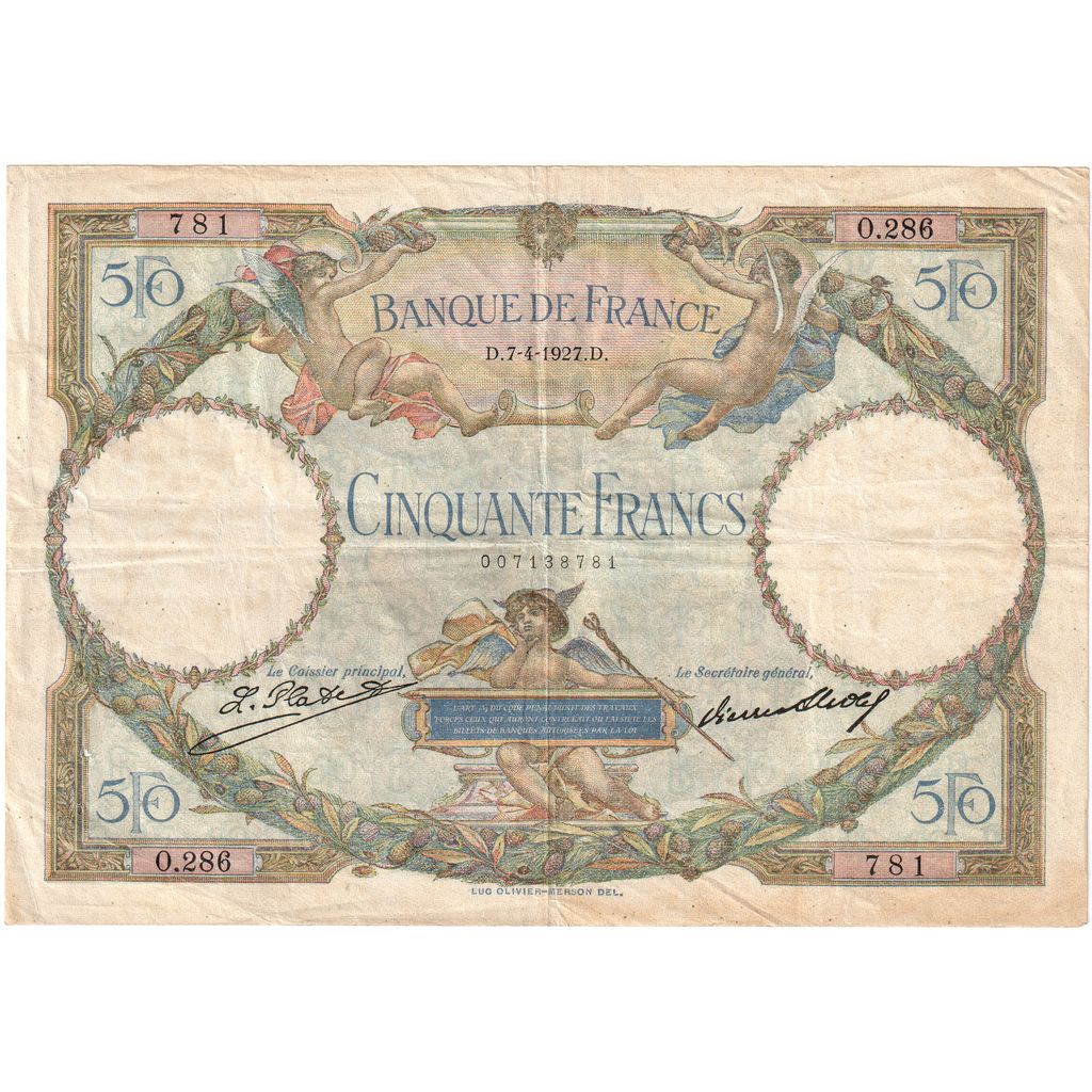 Frankreich, 50 Francs, Luc Olivier Merson, 1927-04-07, O.286, S+