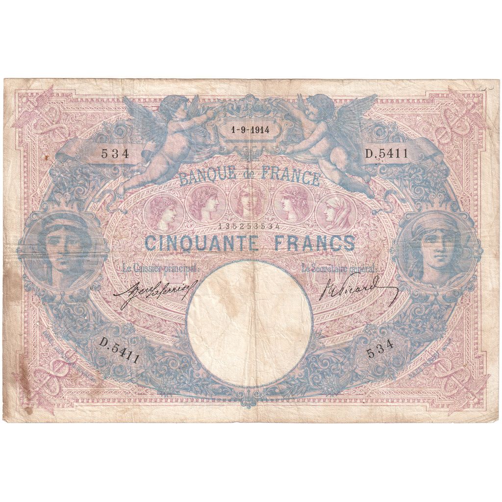 Francia, 50 Francs, Bleu et Rose, 1914-09-01, D.5411, MB+