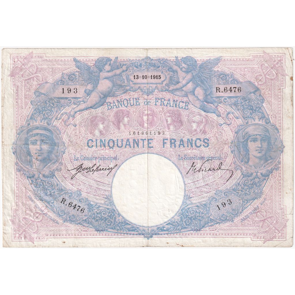 Frankreich, 50 Francs, Bleu et Rose, 1915-10-13, R.6476, S