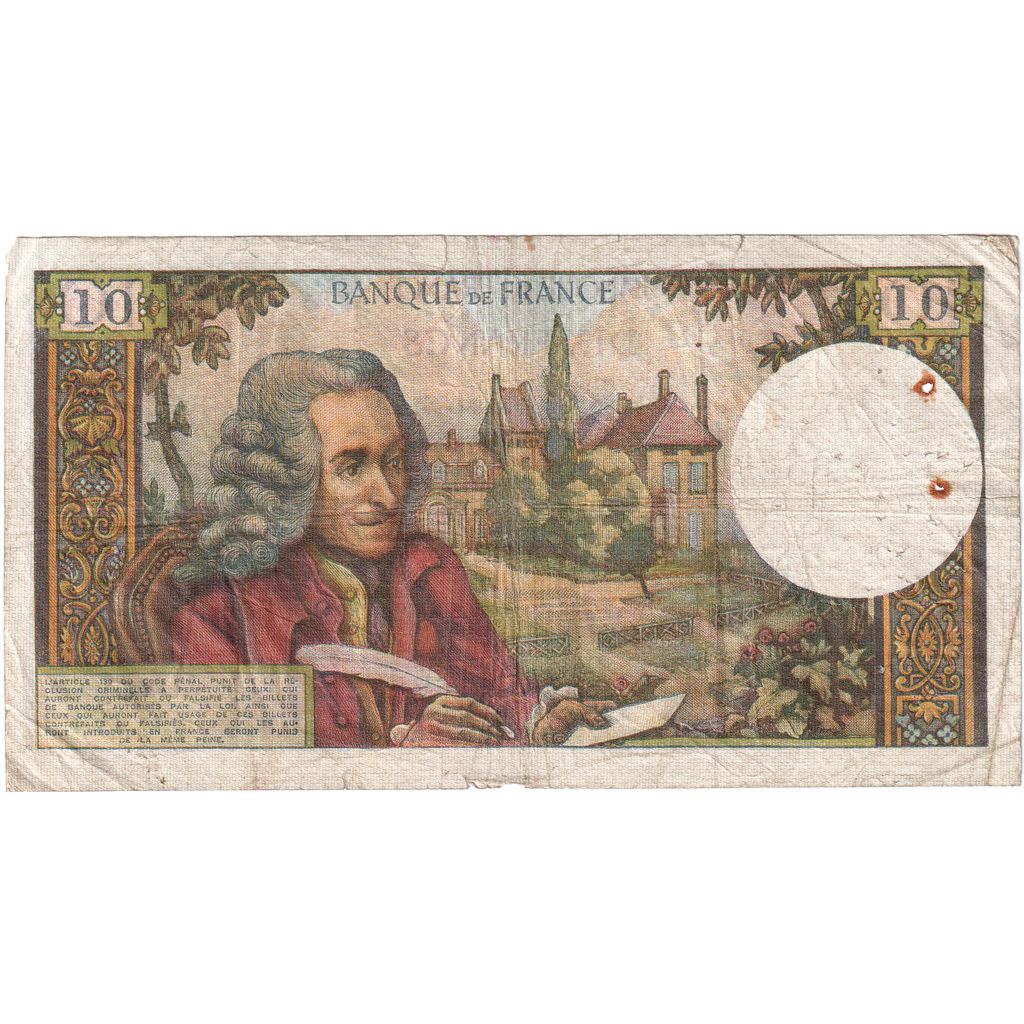 France, 10 Francs, Voltaire, 1965-10-07, Q.174, VG(8-10)