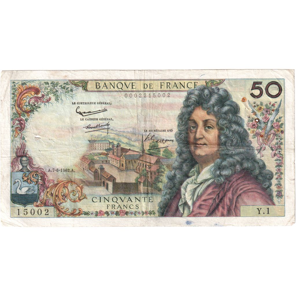 France, 50 Francs, Racine, 1962-06-07, Y.1, VF(20-25)