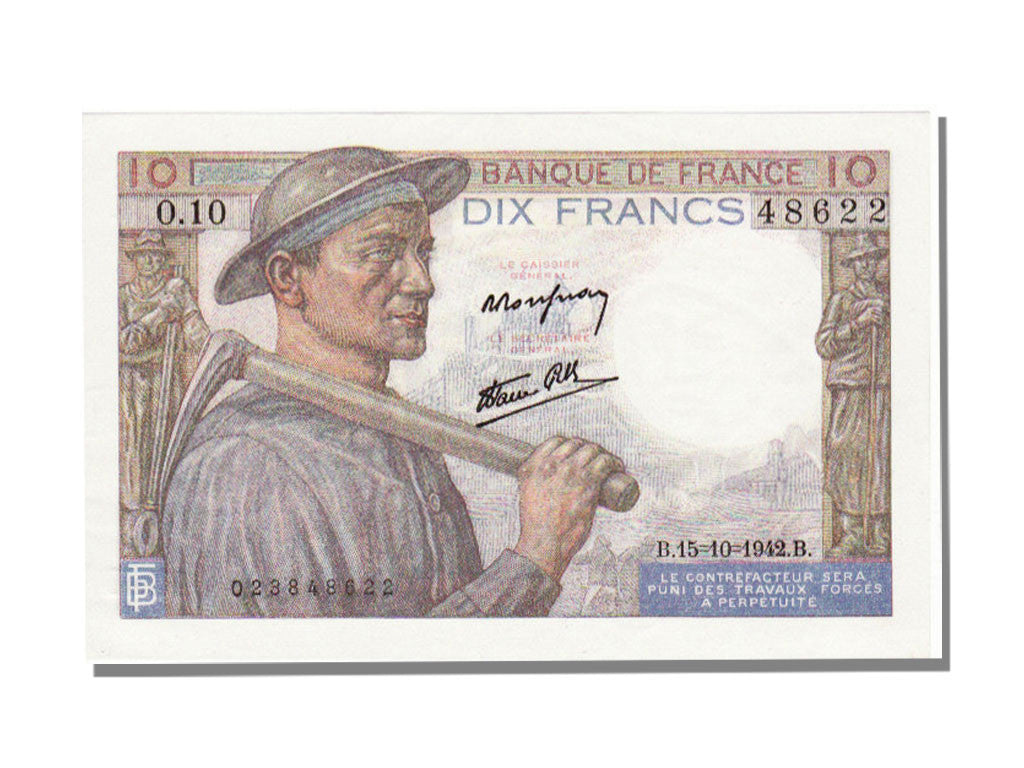 Biljet, Frankrijk, 10 Francs, 10 F 1941-1949 ''Mineur'', 1942, 1942-10-15