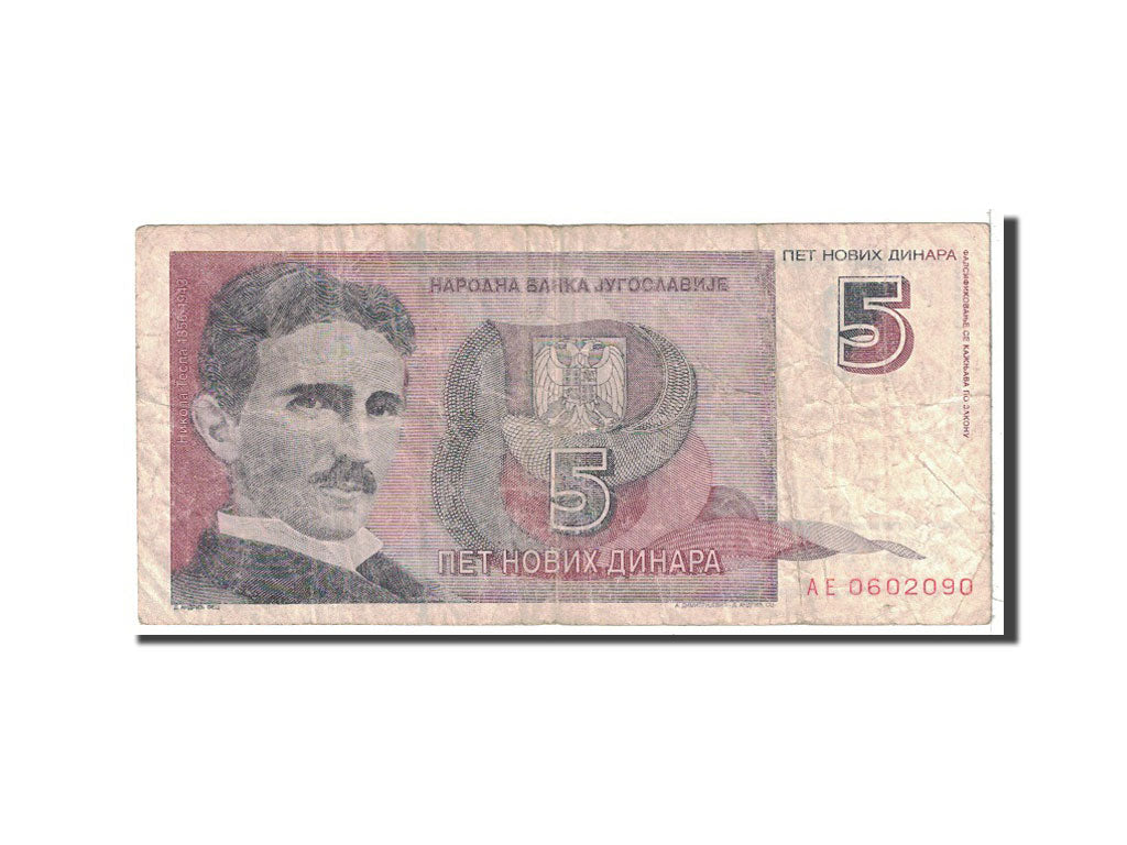 Geldschein, Jugoslawien, 5 Novih Dinara, 1994, 1994-03-03, KM:148, SGE