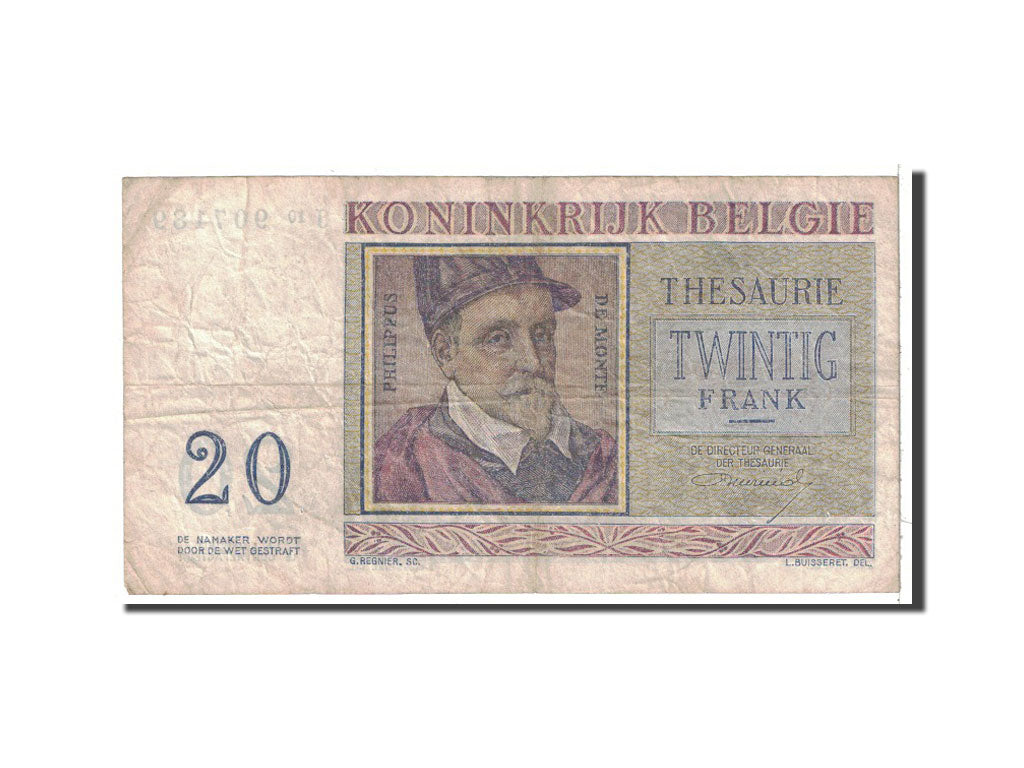 Billete, 20 Francs, 1956, Bélgica, KM:132b, 1956-04-03, RC+