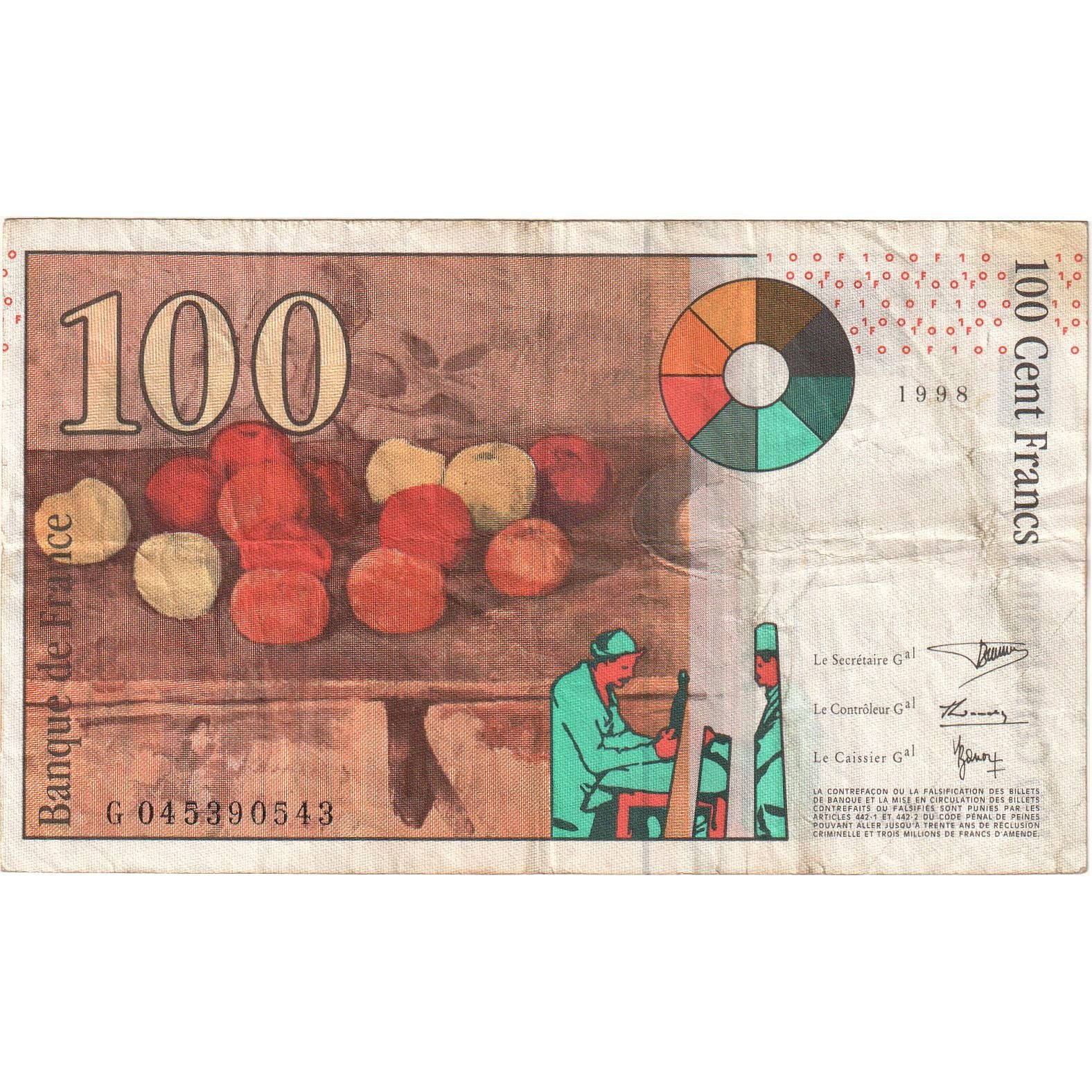 Francja, 100 Francs, Cézanne, 1998, G045390543, EF(40-45), Fayette:74.2