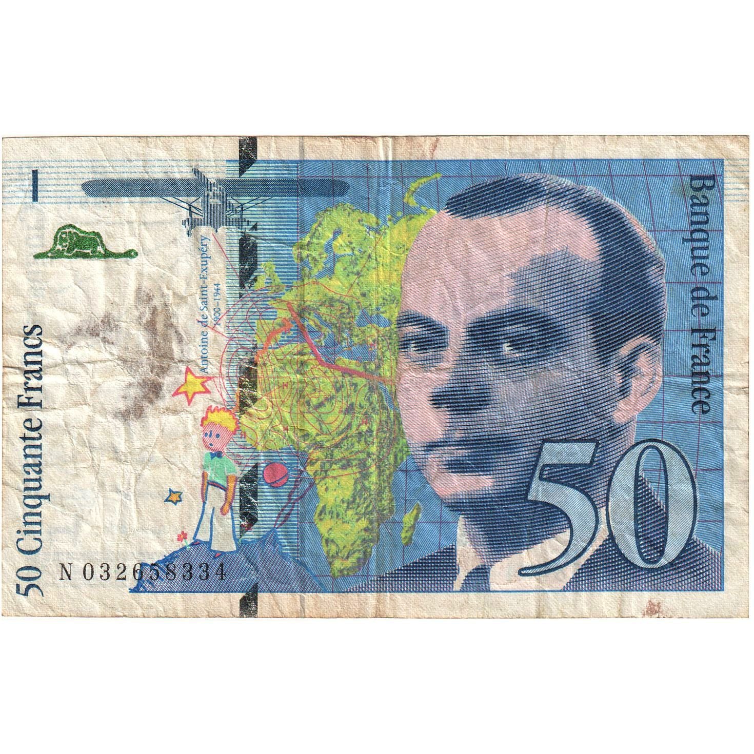 France, 50 Francs, St Exupéry, 1997, N032658334, VF(20-25), Fayette:73.4
