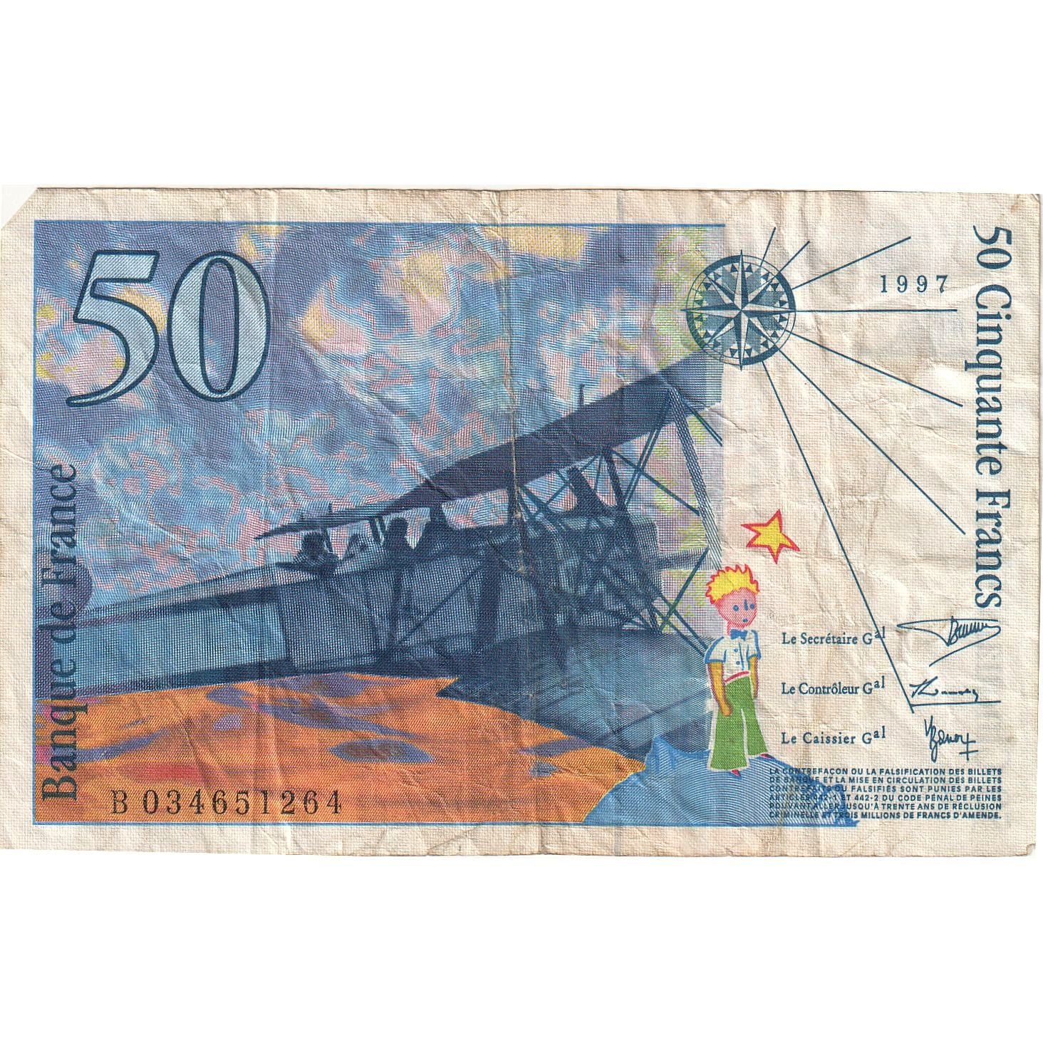 Frankreich, 50 Francs, St Exupéry, 1997, B034651264, S, Fayette:73.4, KM:157Ad