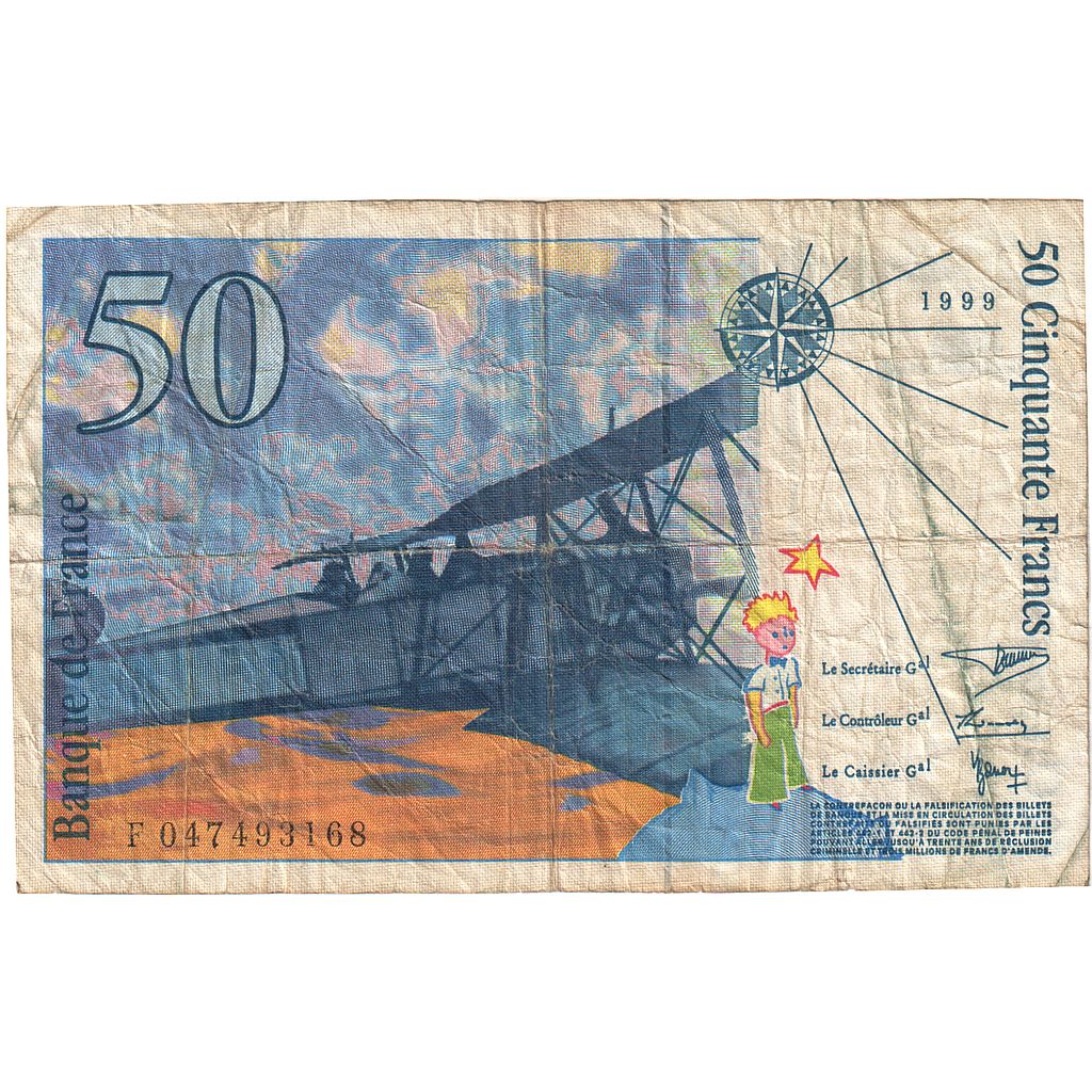Francja, 50 Francs, St Exupéry, 1999, F047493168, VF(20-25), Fayette:73.5