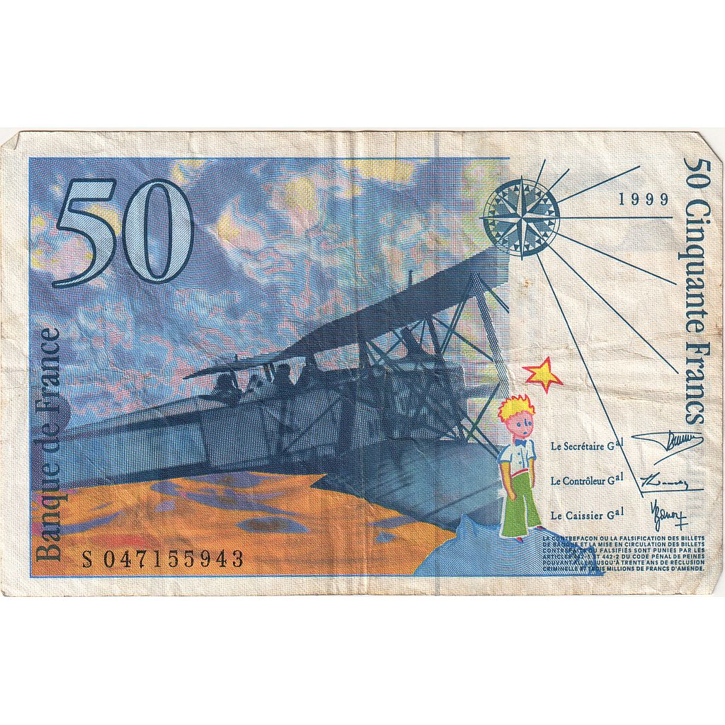 França, 50 Francs, St Exupéry, S047155943, EF(40-45)