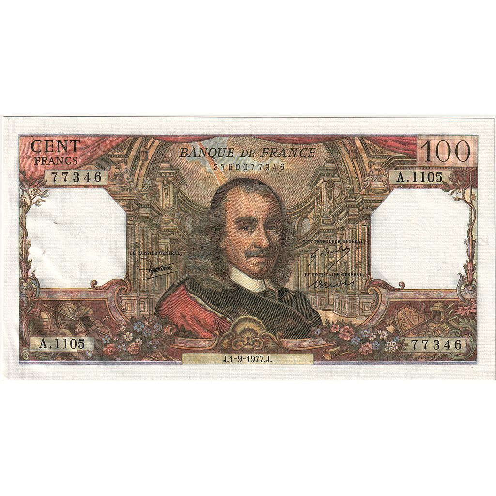 France, 100 Francs, Corneille, 1977, 77346, SPL, Fayette:65.59, KM:149f