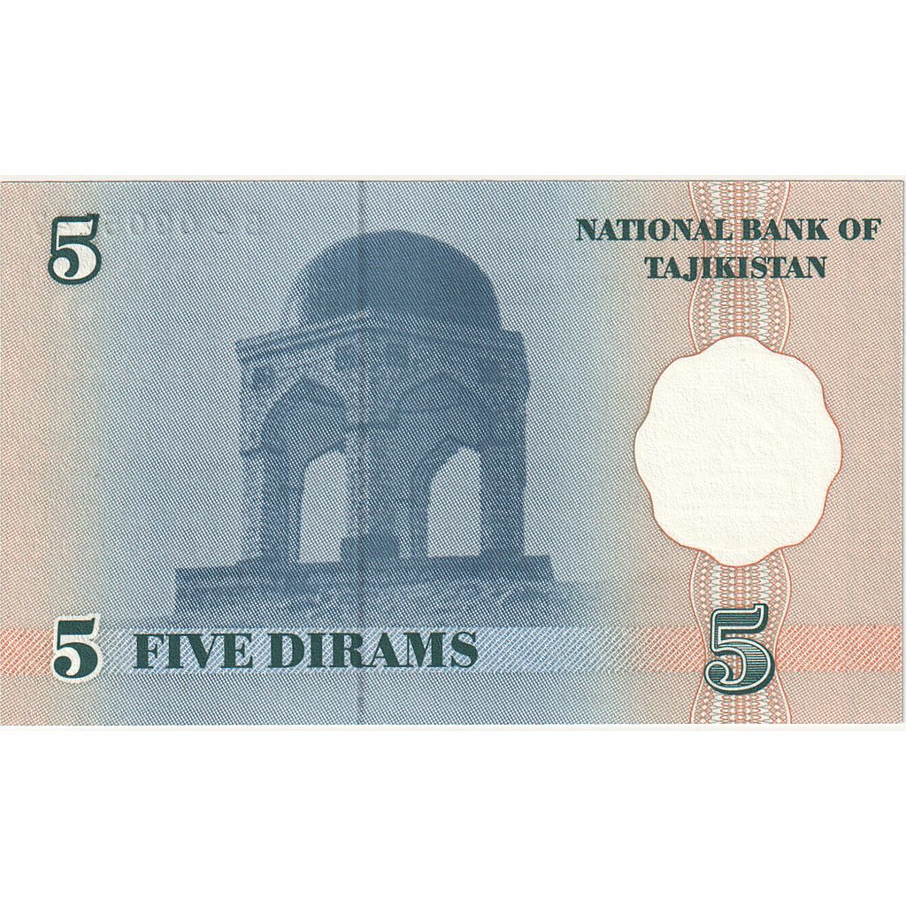 Biljet, Tajikistan, 5 Diram, 1999, Undated, KM:11a, NIEUW