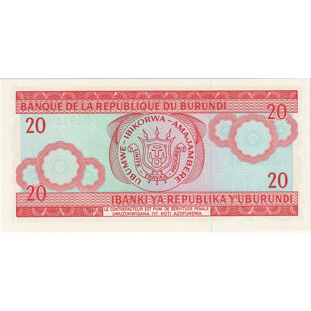 Biljet, Burundi, 20 Francs, 2007, 2007-11-01, NIEUW
