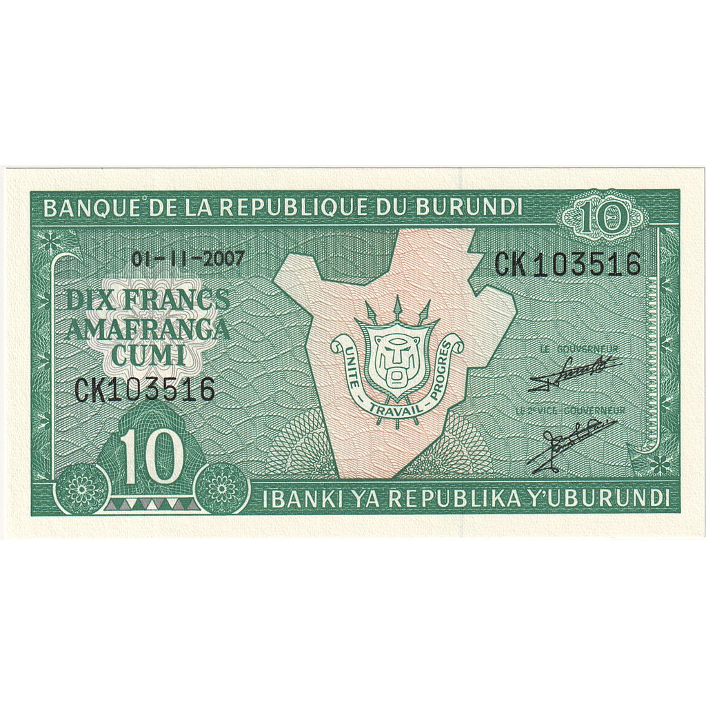 Burundi, 10 Francs, 2007, 2007-11-01, KM:33e, NIEUW