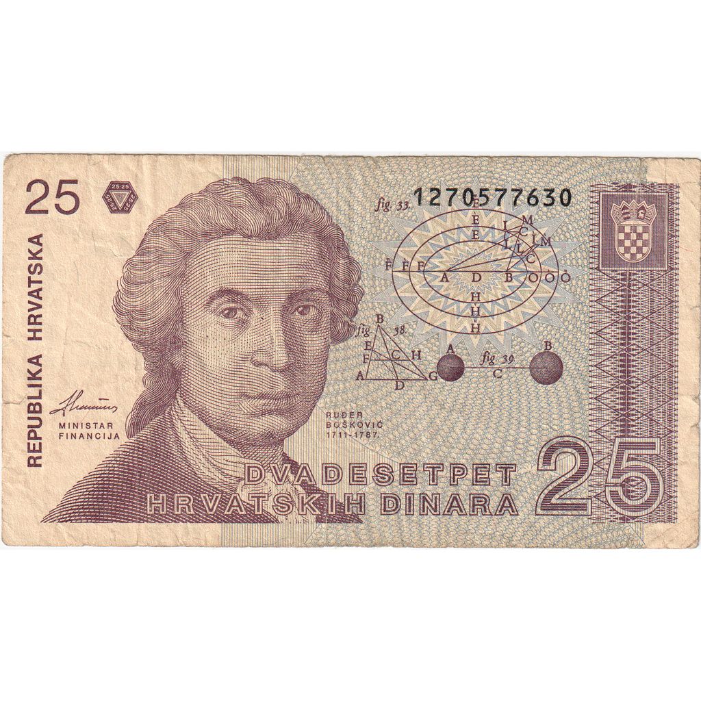 Croazia, 25 Dinara, 1991-10-08, KM:19a, MB