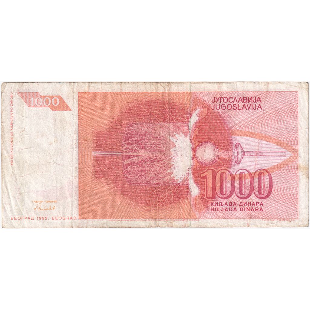 Billet, Yougoslavie, 1000 Dinara, 1992, 1992, KM:114, TB+
