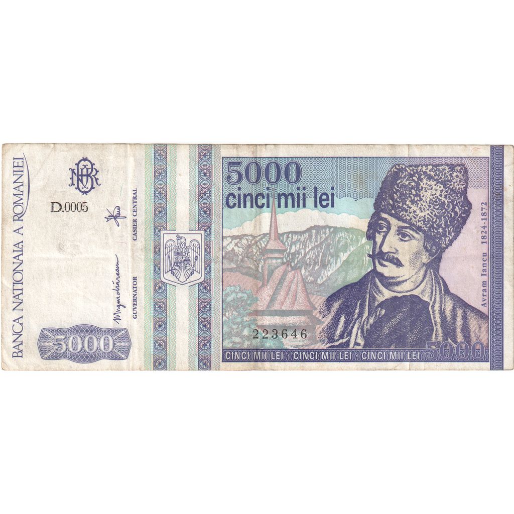 Nota, Roménia, 5000 Lei, 1993, Mai 1993, KM:104a, EF(40-45)