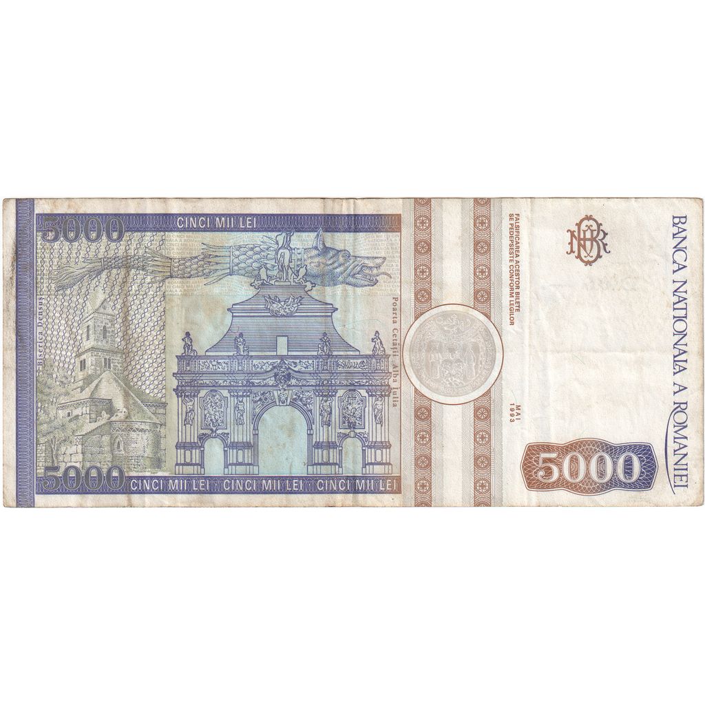 Nota, Roménia, 5000 Lei, 1993, Mai 1993, KM:104a, EF(40-45)