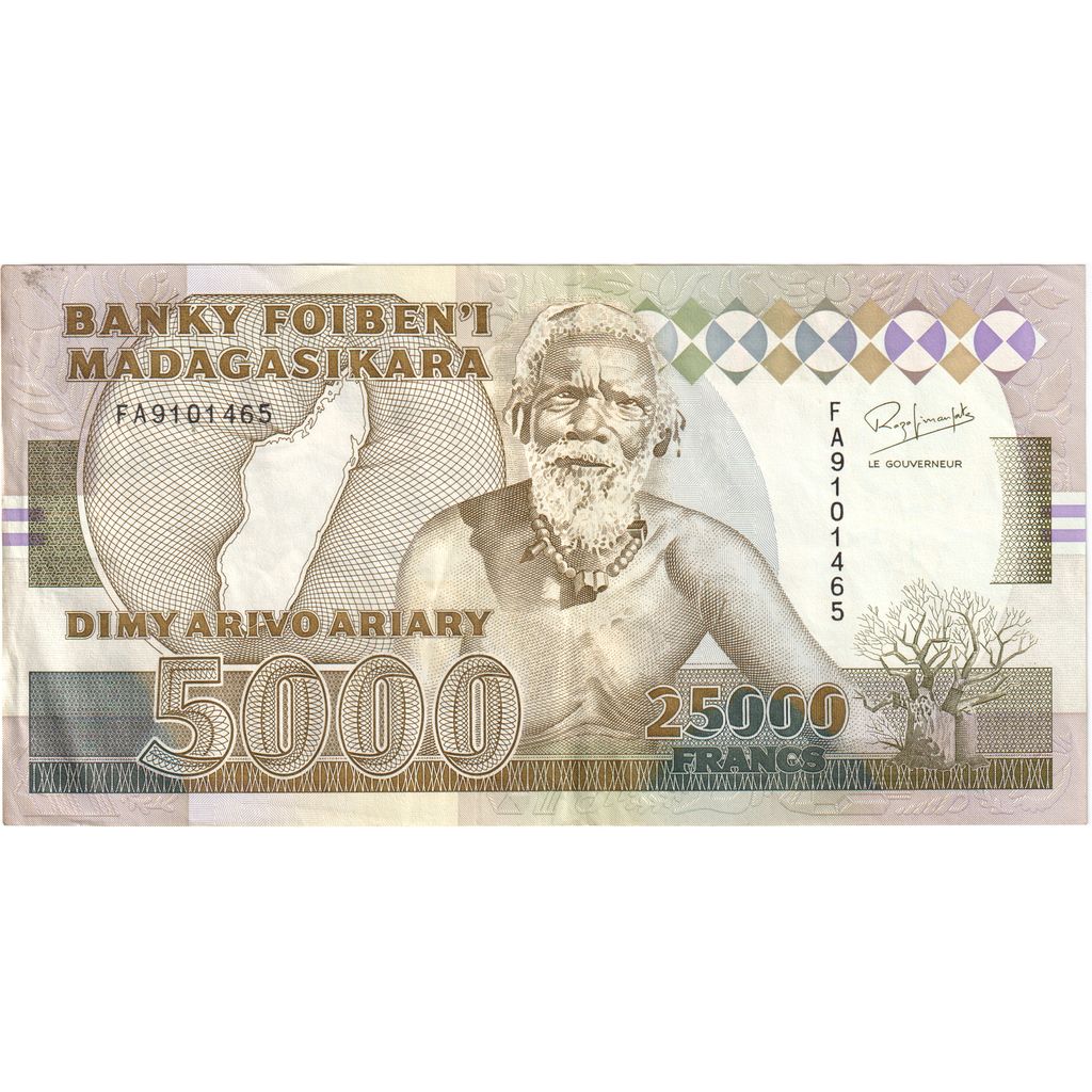 Madagascar, 25,000 Francs = 5000 Ariary, EF(40-45)