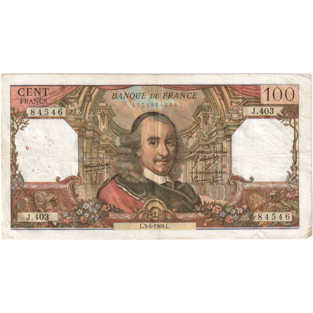 Francia, 100 Francs, Corneille, 1969-04-03, J.403, MB+