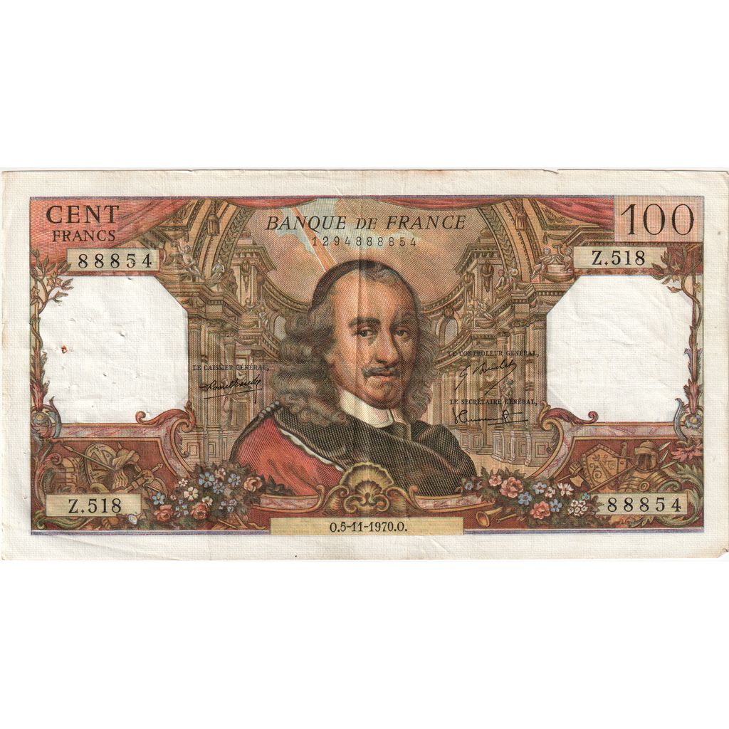 France, 100 Francs, Corneille, 1970-11-05, Z.518, VF(30-35)