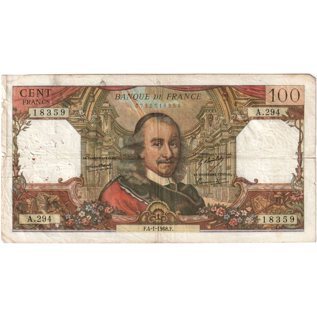 Banconote, Francia, 100 Francs, 100 F 1964-1979 ''Corneille'', 1968, 1968-01-04