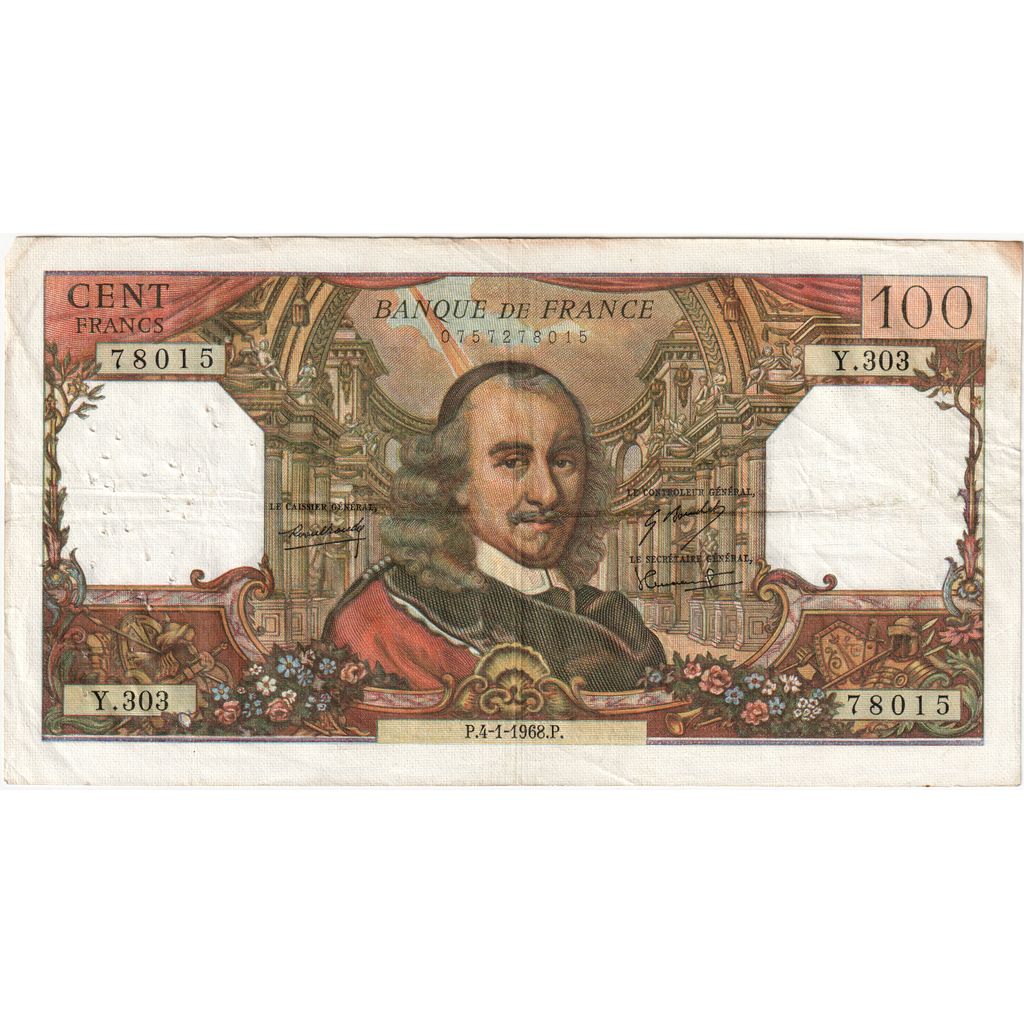 Frankrijk, 100 Francs, Corneille, 1968, 1968-01-04, TTB, Fayette:65.20, KM:149c