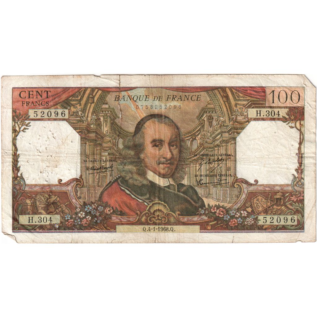 France, 100 Francs, Corneille, 1968-01-04, H.304, VG(8-10)