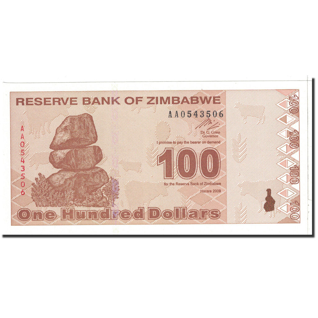 Banconote, Zimbabwe, 100 Dollars, 2009, KM:97, Undated, SPL+