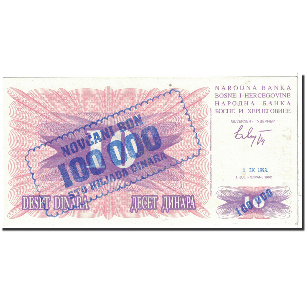 Banknote, Bosnia - Herzegovina, 100,000 Dinara, 1993, Undated, KM:34a, UNC(63)