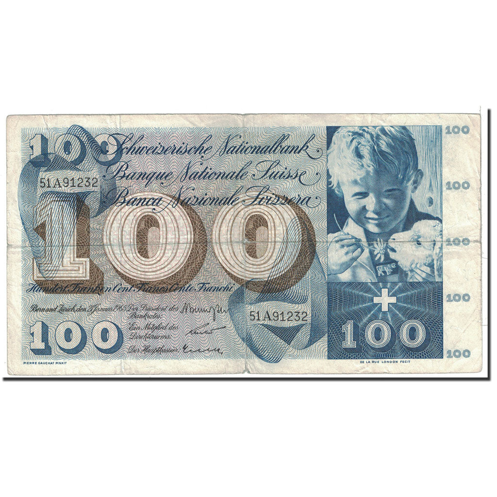 Banknote, Switzerland, 100 Franken, 1965, 1965-01-21, KM:49g, EF(40-45)