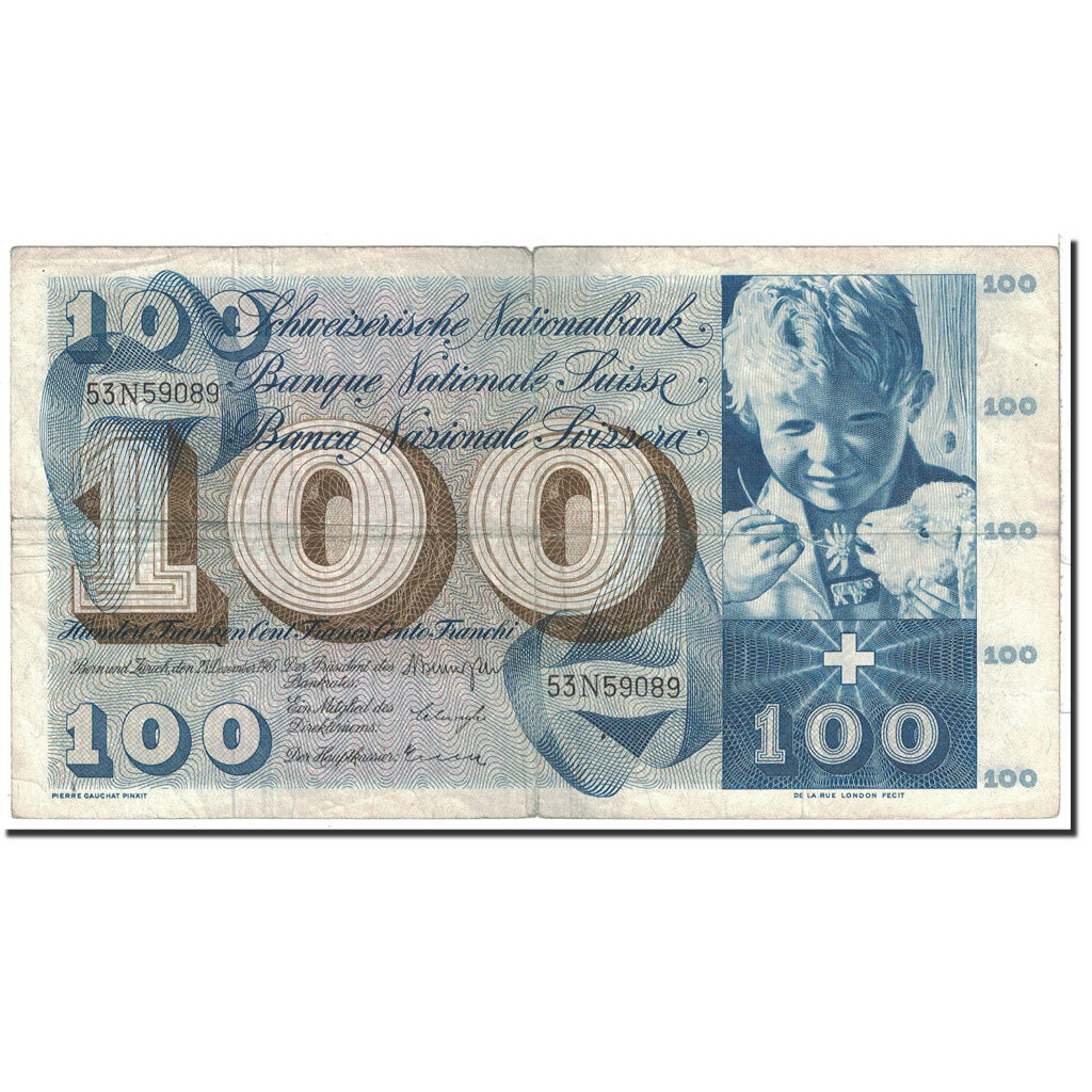 Switzerland, 100 Franken, 1965, 1965-12-23, KM:49h, EF(40-45)