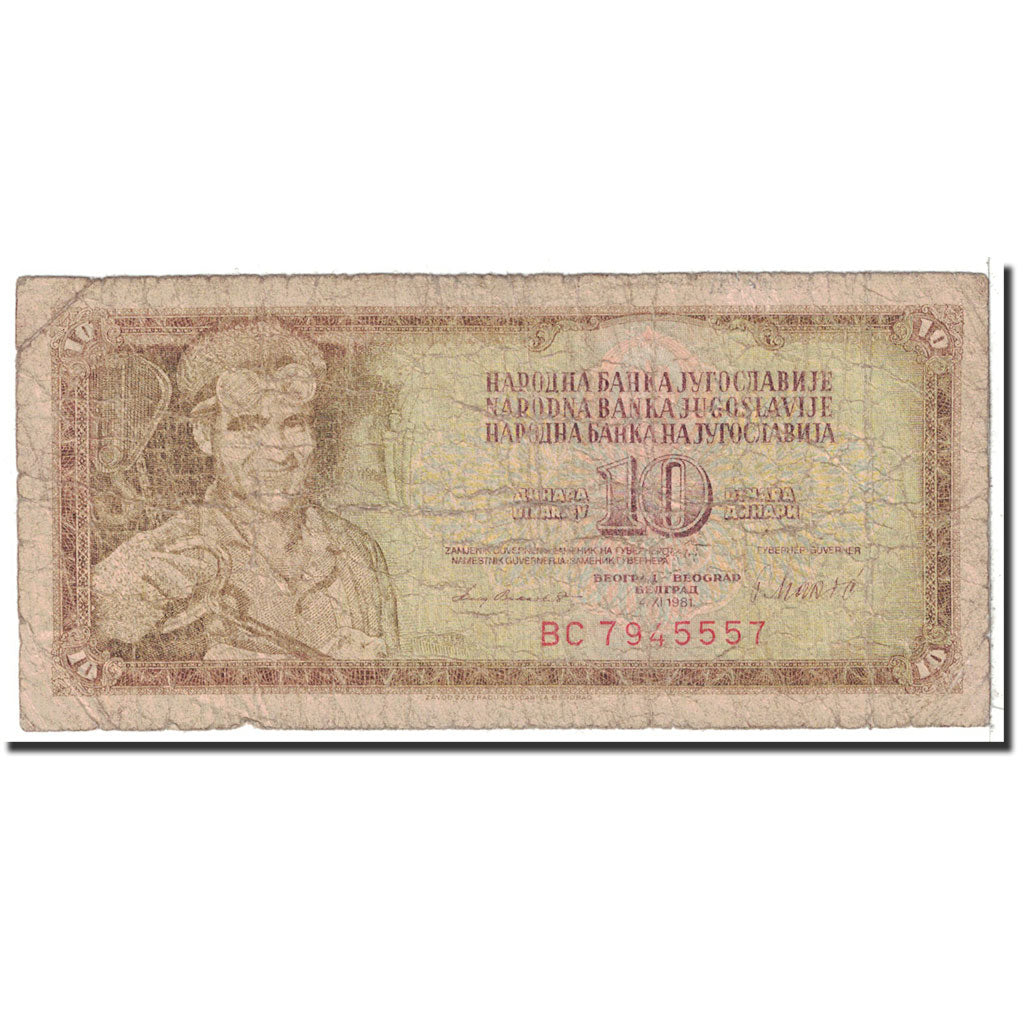 Banconote, Iugoslavia, 10 Dinara, 1981, KM:87b, 1981-11-04, B