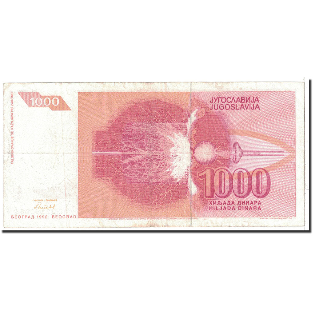 Banknote, Yugoslavia, 1000 Dinara, 1992, Undated, KM:114, EF(40-45)