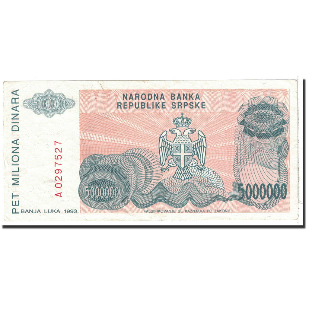 Banknot, Bośnia-Hercegowina, 5,000,000 Dinara, 1993, Undated, KM:153a