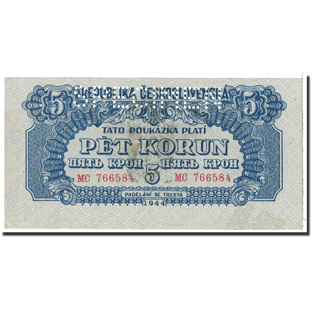 Banknote, Czechoslovakia, 5 Korun, 1944, Undated, KM:46s, AU(55-58)
