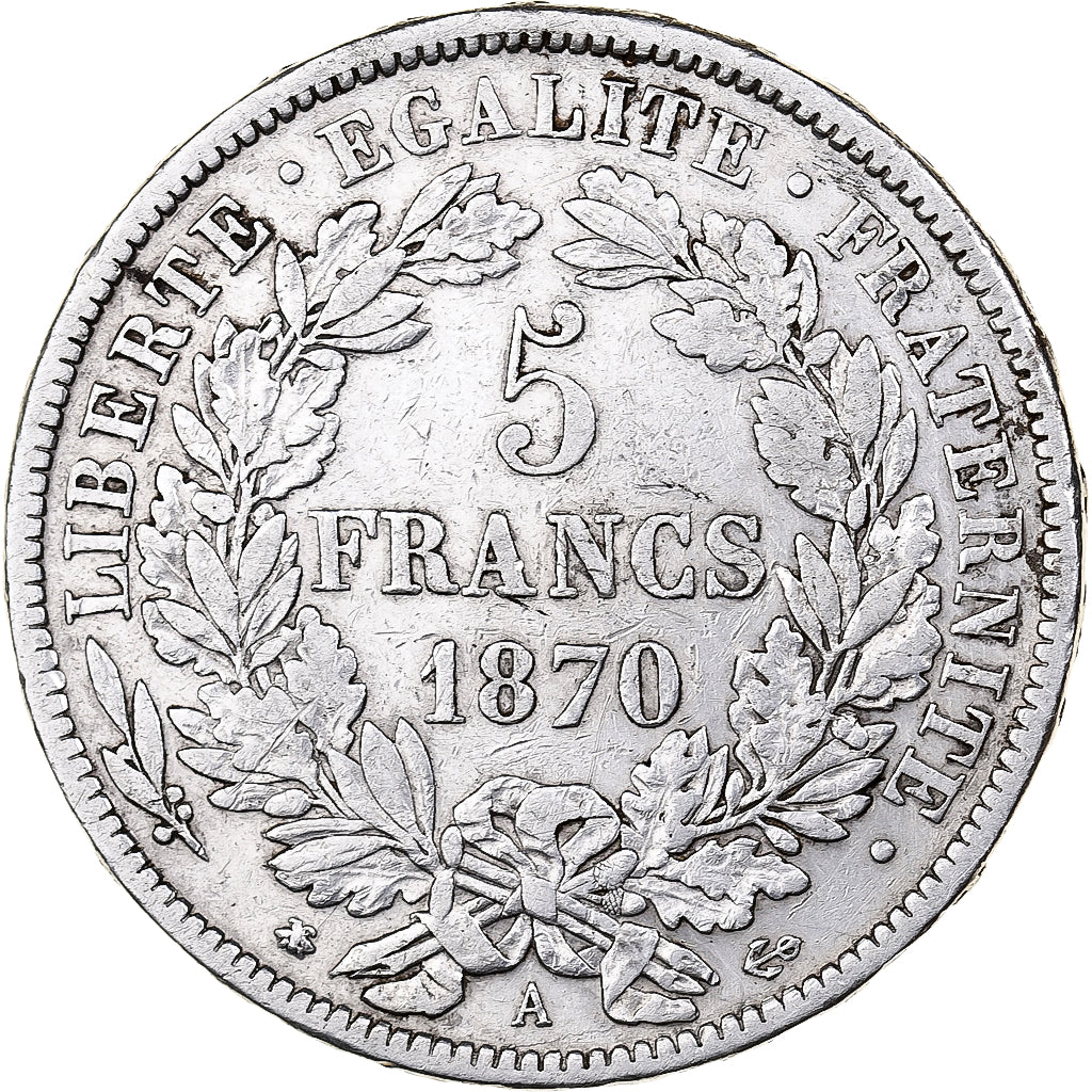 France, 5 Francs, Cérès, 1870, Paris, Silver, EF(40-45), KM:819