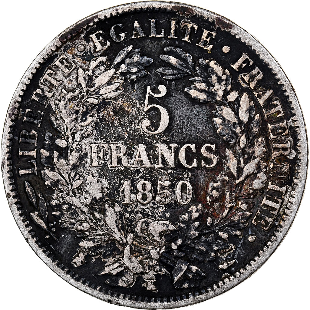 Francja, 5 Francs, Cérès, 1850, Bordeaux, Srebro, VF(20-25), KM:761.3