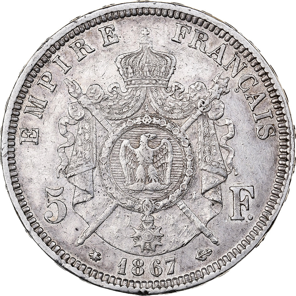 France, Napoleon III, 5 Francs, Napoléon III, 1867, Paris, Silver, EF(40-45)