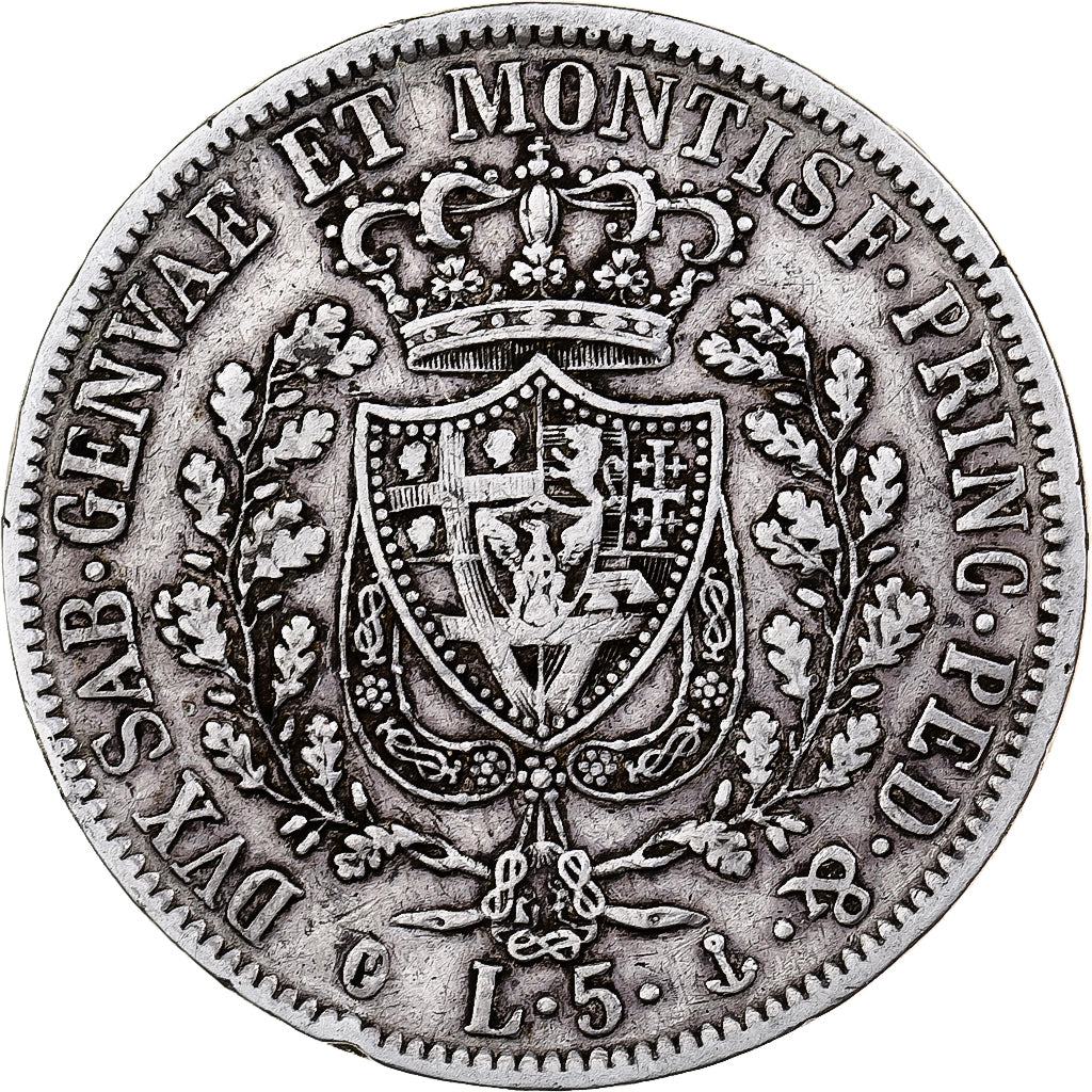 STATI ITALIANI, SARDINIA, Carlo Felice, 5 Lire, 1830, Genoa, Argento, MB