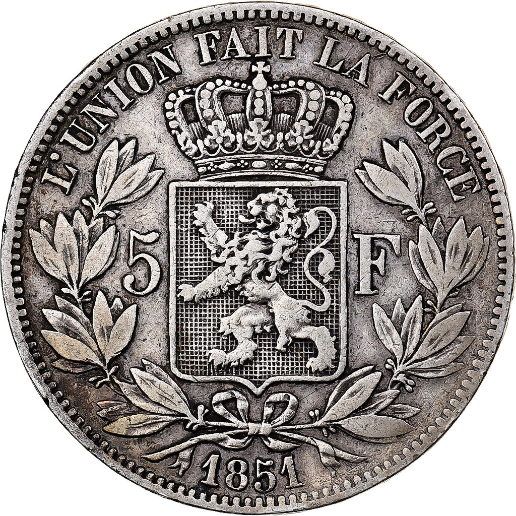 Belgium, Leopold I, 5 Francs, 5 Frank, 1851, Silver, VF(30-35), KM:17