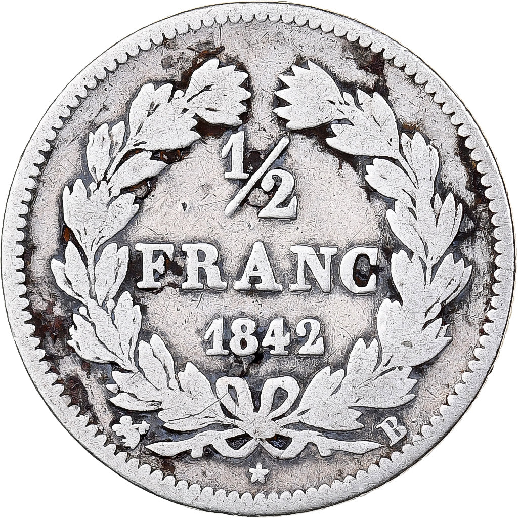 Francja, 1/2 Franc, Louis-Philippe, 1842, Rouen, Srebro, F(12-15), KM:741.2
