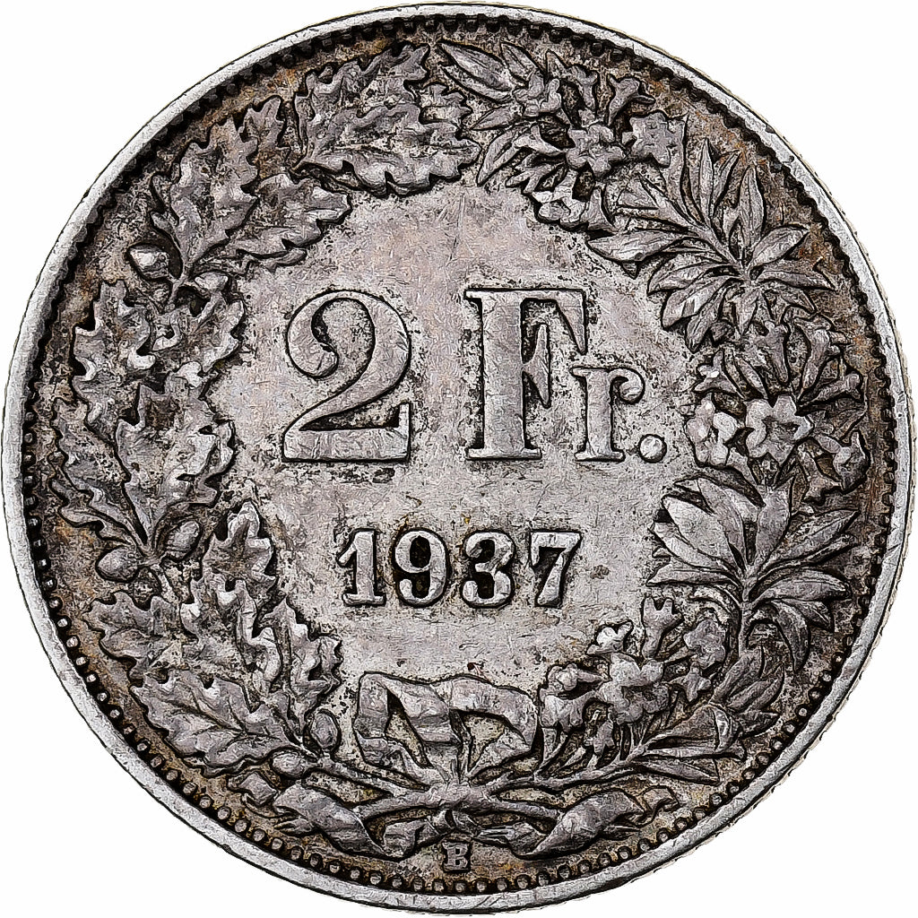 Switzerland, 2 Francs, 1937, Bern, Copper-nickel, VF(20-25), KM:Pn68