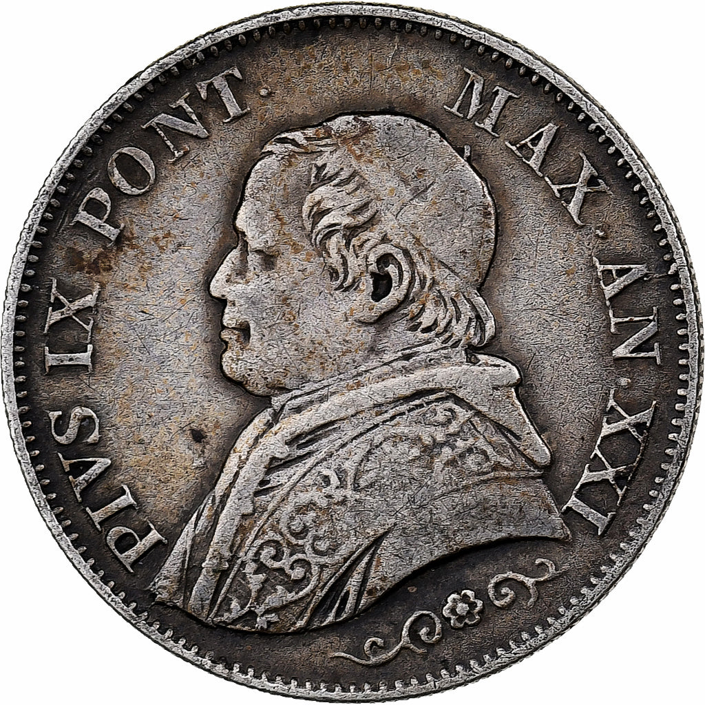 ITALIAN STATES, PAPAL STATES, Pius IX, Lira, 1866, Rome, Silver, EF(40-45)
