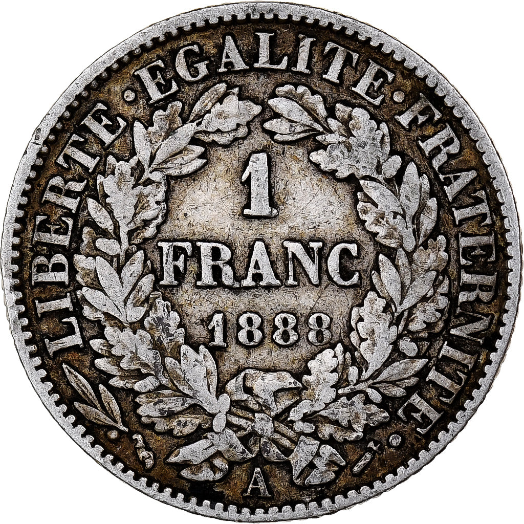France, Franc, Cérès, 1888, Paris, Silver, EF(40-45), KM:822.1