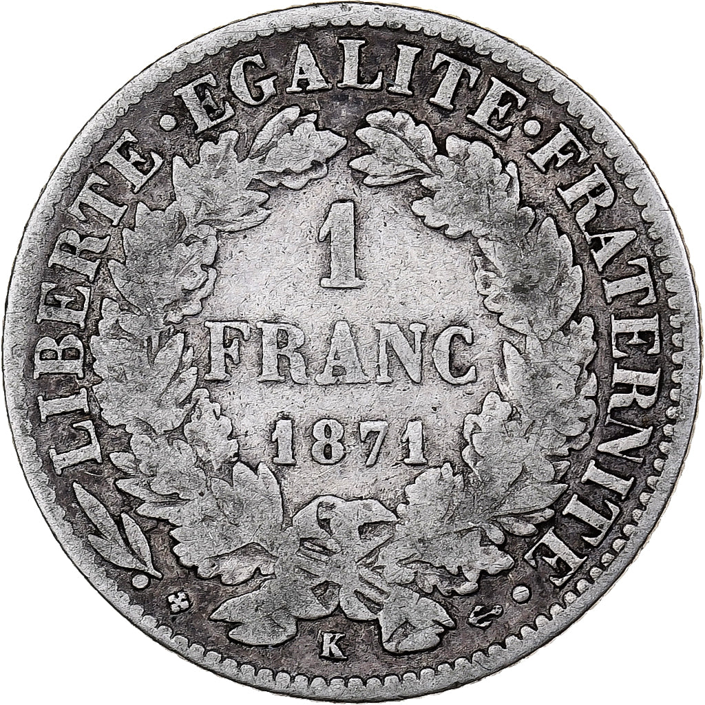France, Franc, Cérès, 1871, Bordeaux, Silver, VF(20-25), KM:822.2