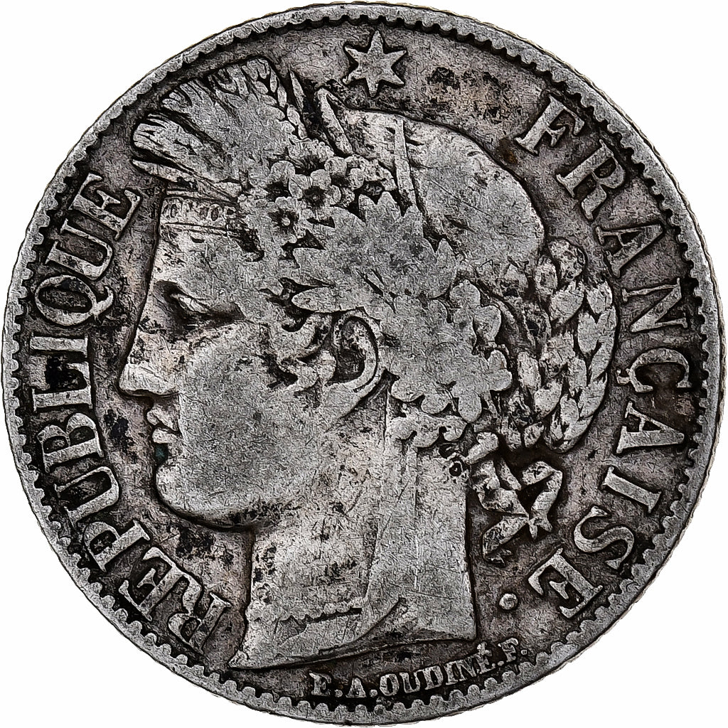 França, Franc, Cérès, 1887, Paris, Prata, VF(20-25), KM:822.1