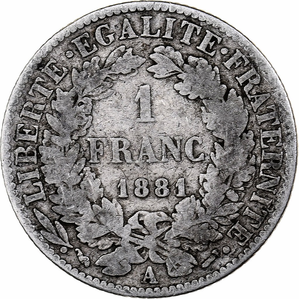 France, Franc, Cérès, 1881, Paris, Silver, VF(20-25), KM:822.1