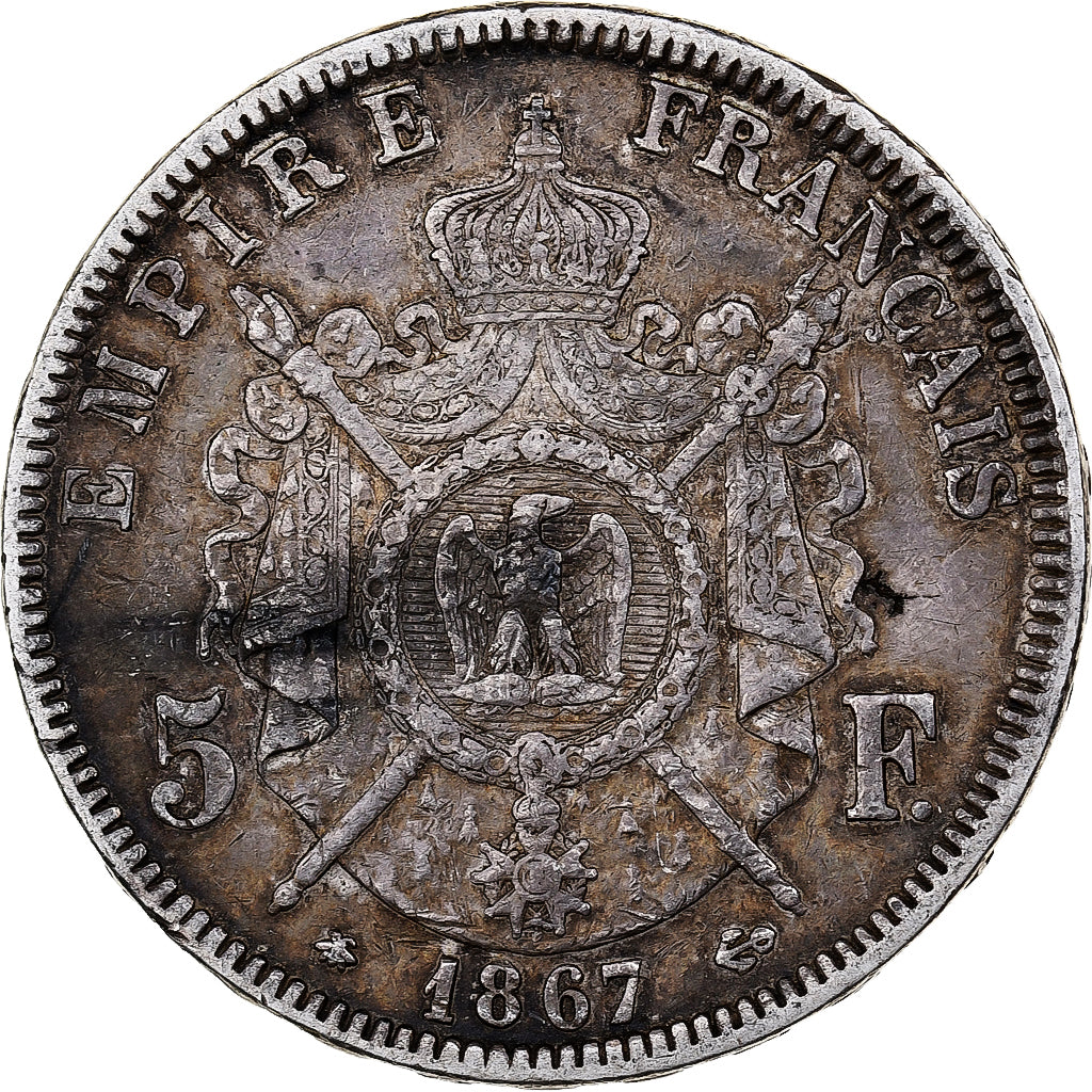 Francia, Napoleon III, 5 Francs, Napoléon III, 1867, Paris, Argento, BB+
