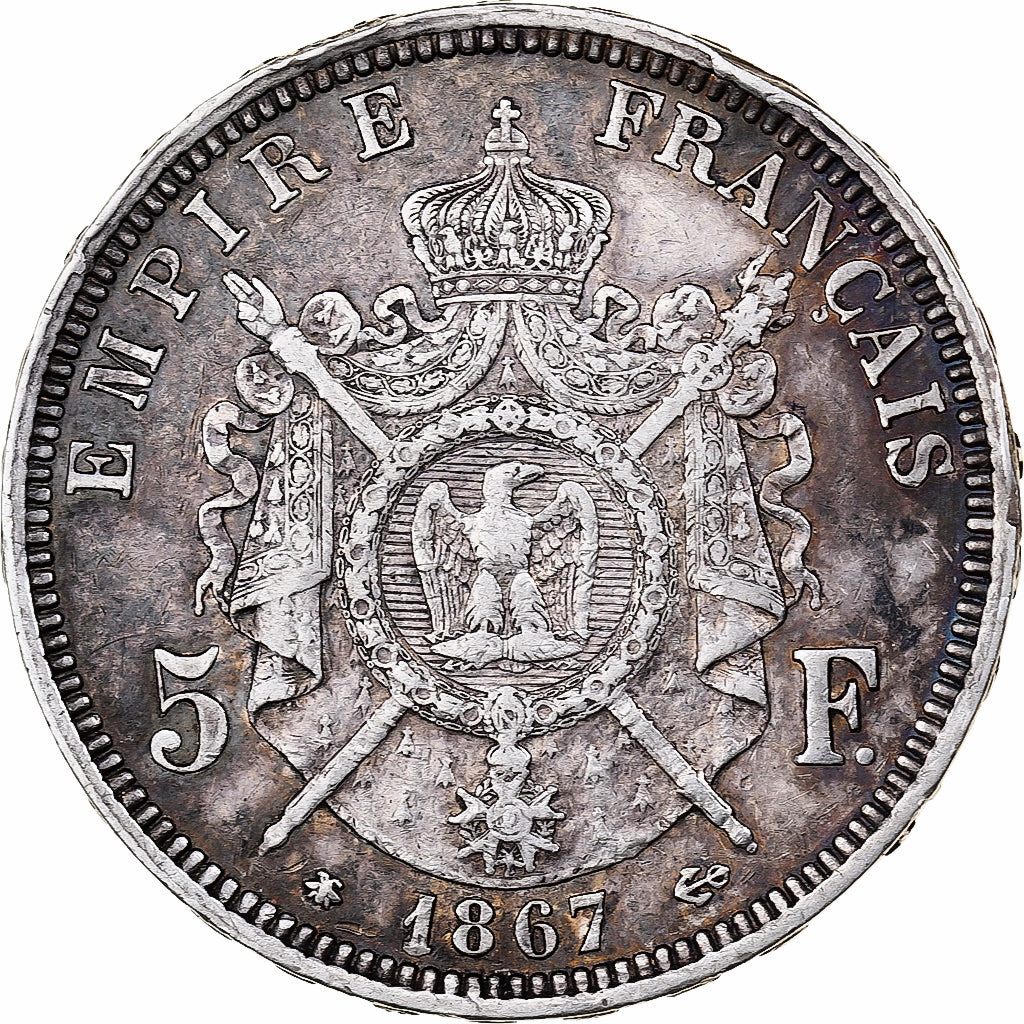 France, Napoleon III, 5 Francs, Napoléon III, 1867, Paris, Silver, EF(40-45)